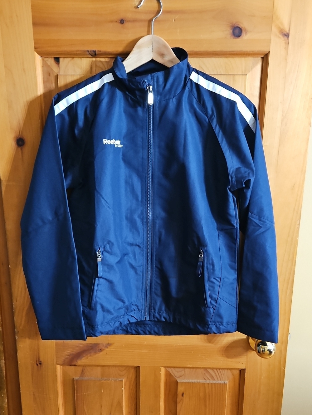 Reebok Kids Navy Blue Skate Jacket with White Shoulder Stripes